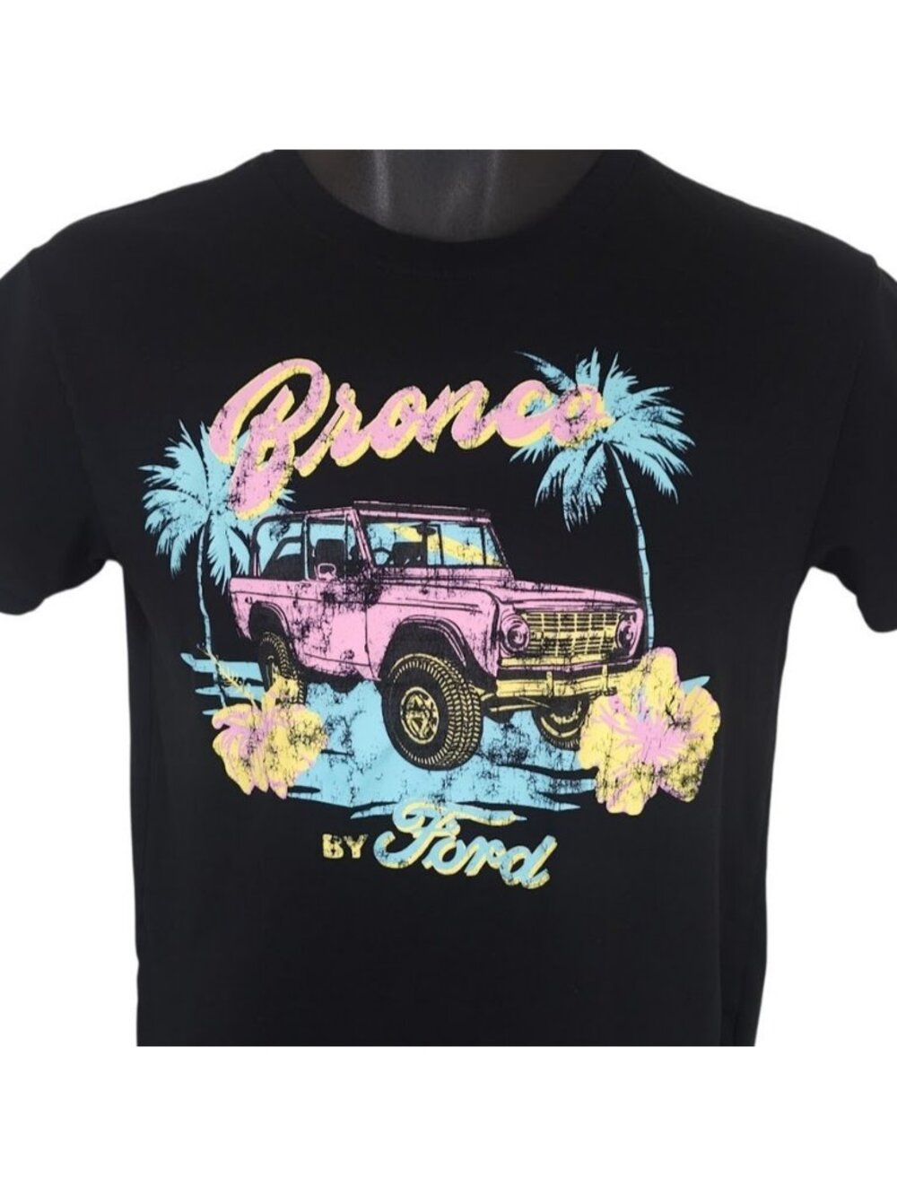 Pink Ford Bronco Crop Top T Shirt Womens Size Medium Black Palm Trees